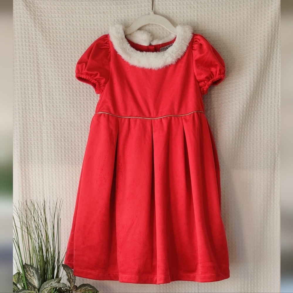 Max Studio Kids Girls Red Velvet X-Mas Dress w/ White Faux Fur  Collar Size 7